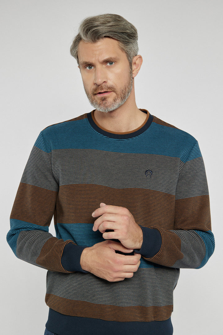 Sweter męski Campione w paski brązowo-niebieskie