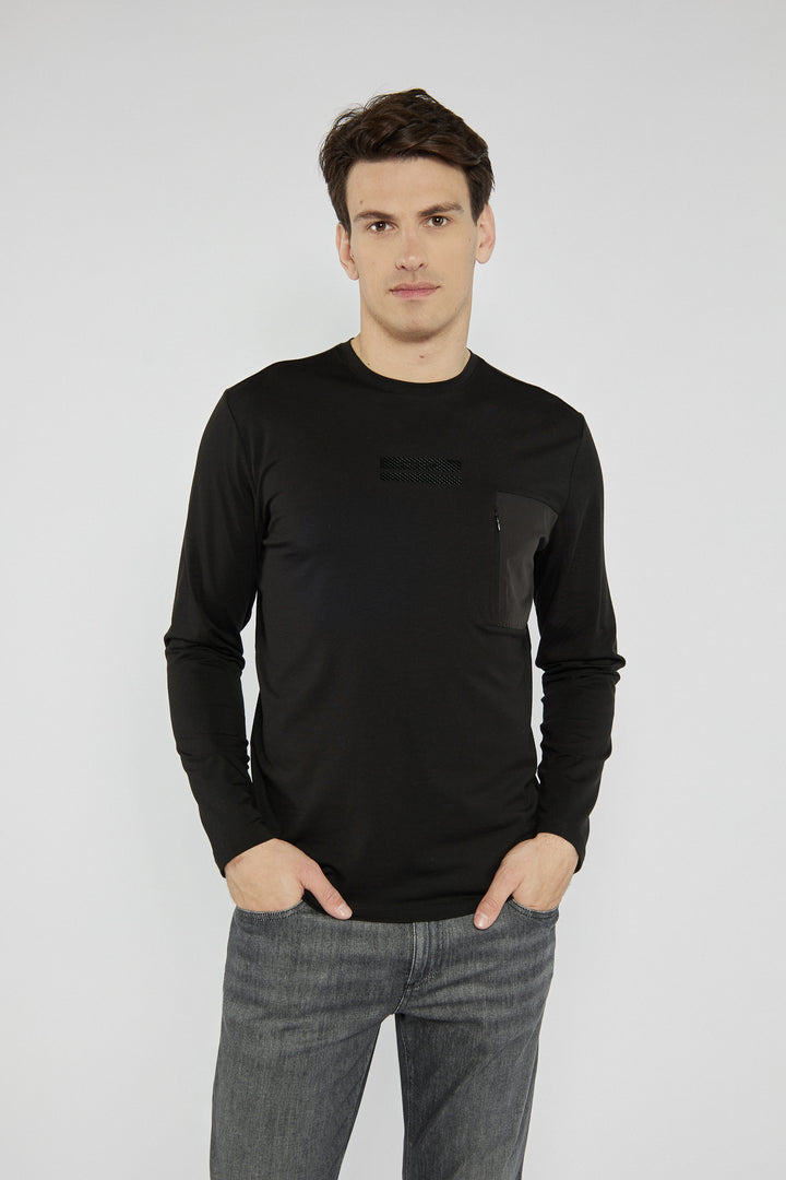 Czarny męski T-shirt Campione z długim rękawem