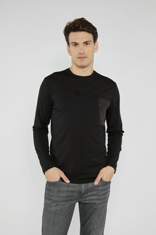 Czarny męski T-shirt Campione z długim rękawem