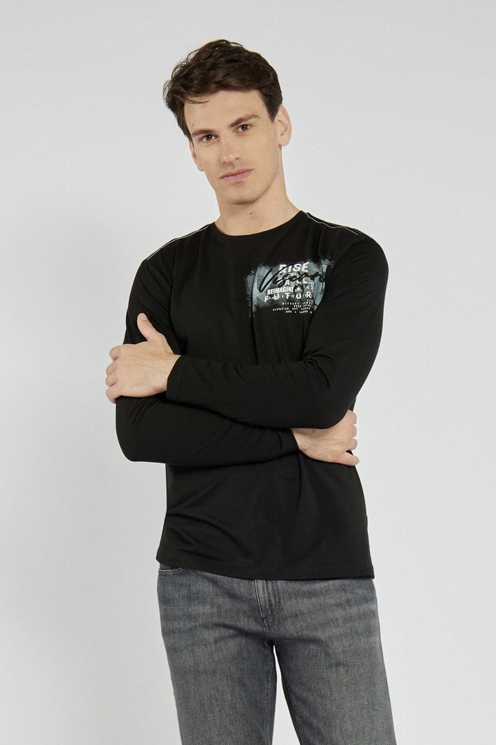 Czarny T-shirt Campione męski z nadrukiem