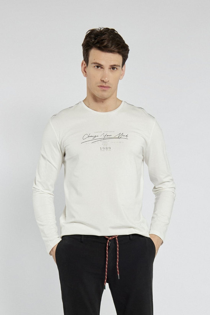 Jasny męski T-shirt Campione z długim rękawem