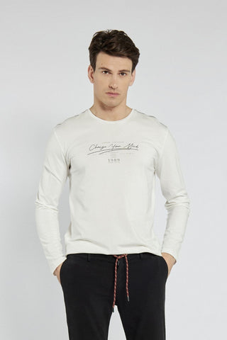 Jasny męski T-shirt Campione z długim rękawem