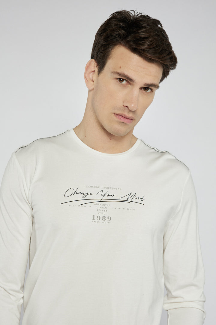 Jasny męski T-shirt Campione z długim rękawem