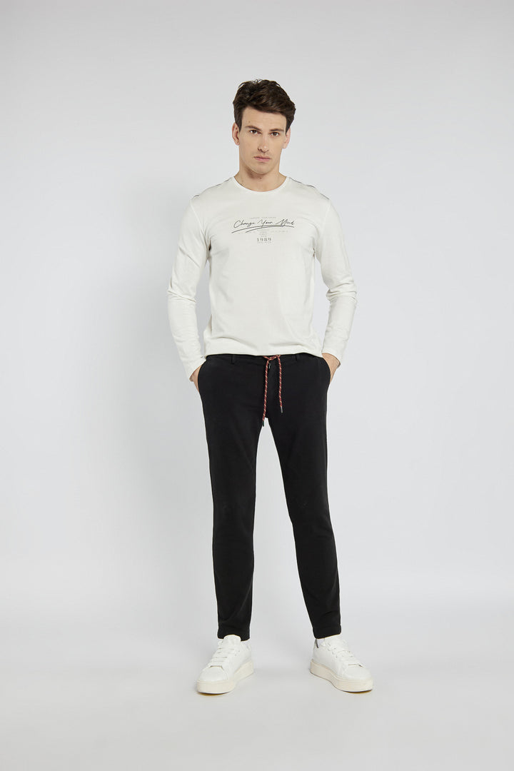 Jasny męski T-shirt Campione z długim rękawem