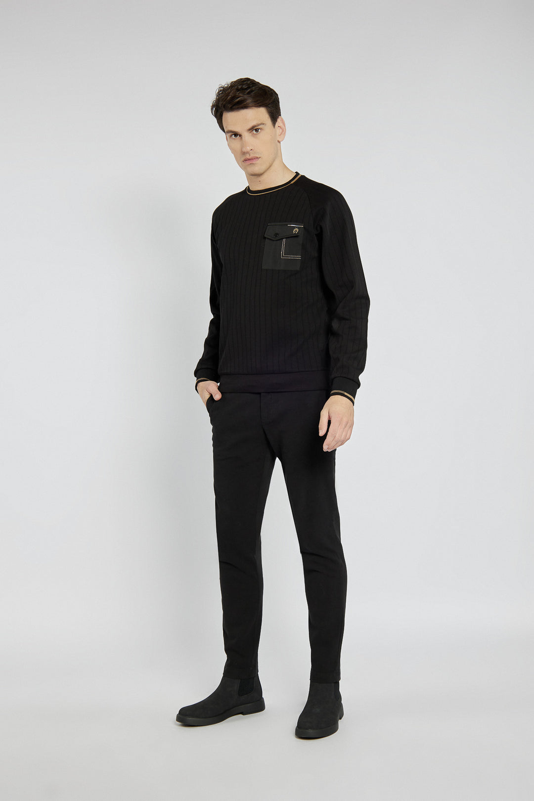 Czarny męski sweter Campione z kieszenią Regular Fit
