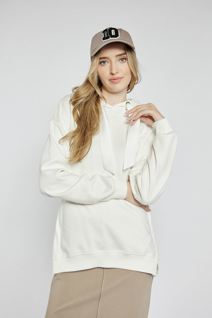 Kremowa damska bluza z kapturem oversize
