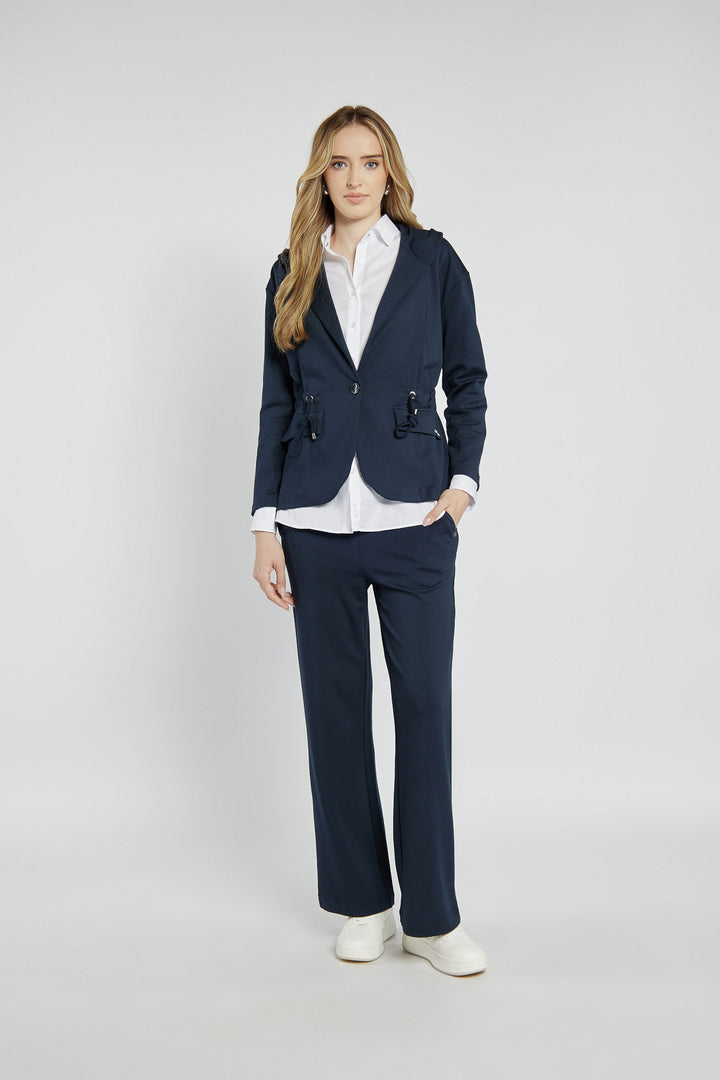 Granatowe dresowe spodnie typu wide leg
