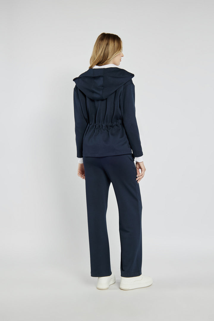 Granatowe dresowe spodnie typu wide leg