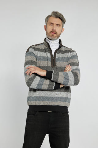 Męski sweter Campione w paski z zamkiem