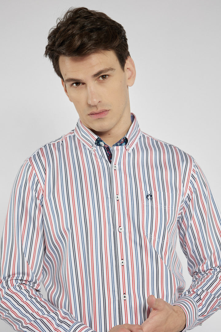 Męska koszula w kolorowe paski z kołnierzykiem button-down