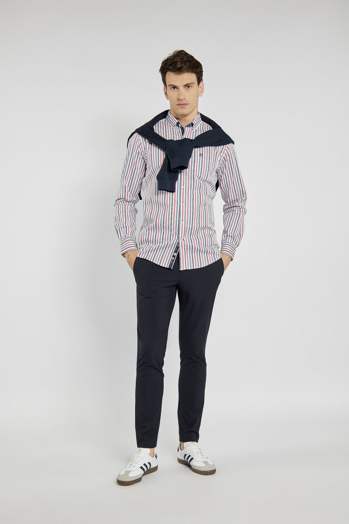 Męska koszula w kolorowe paski z kołnierzykiem button-down
