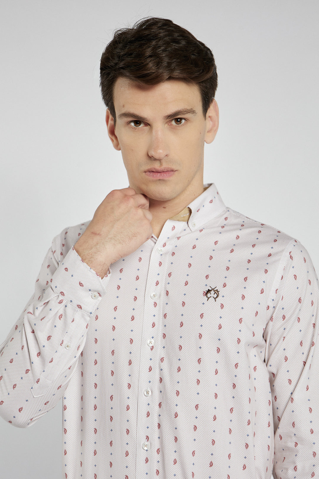 Męska koszula Campione biała w czerwone wzory Modern Fit