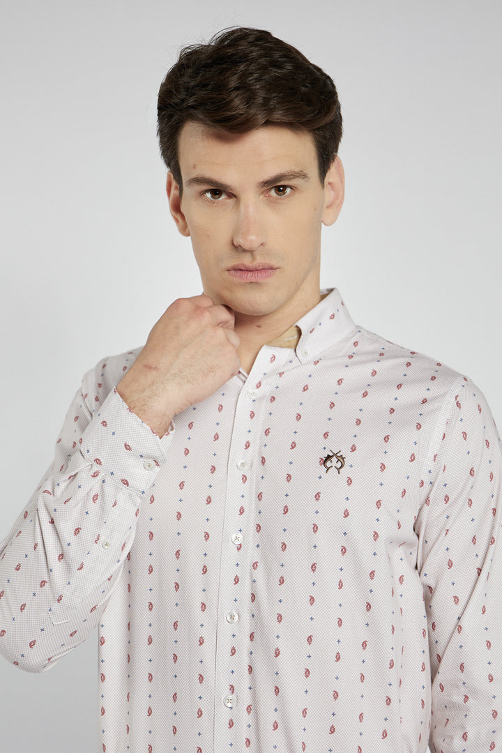 Męska koszula Campione biała w czerwone wzory Modern Fit