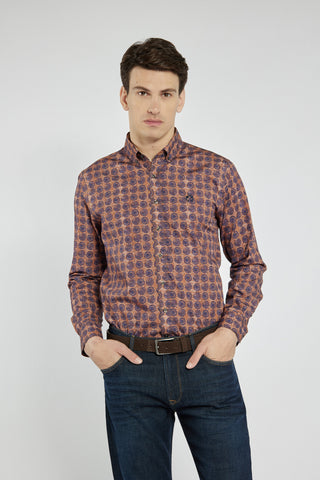 Koszula męska Campione Modern Fit w brązowo-granatowe koła