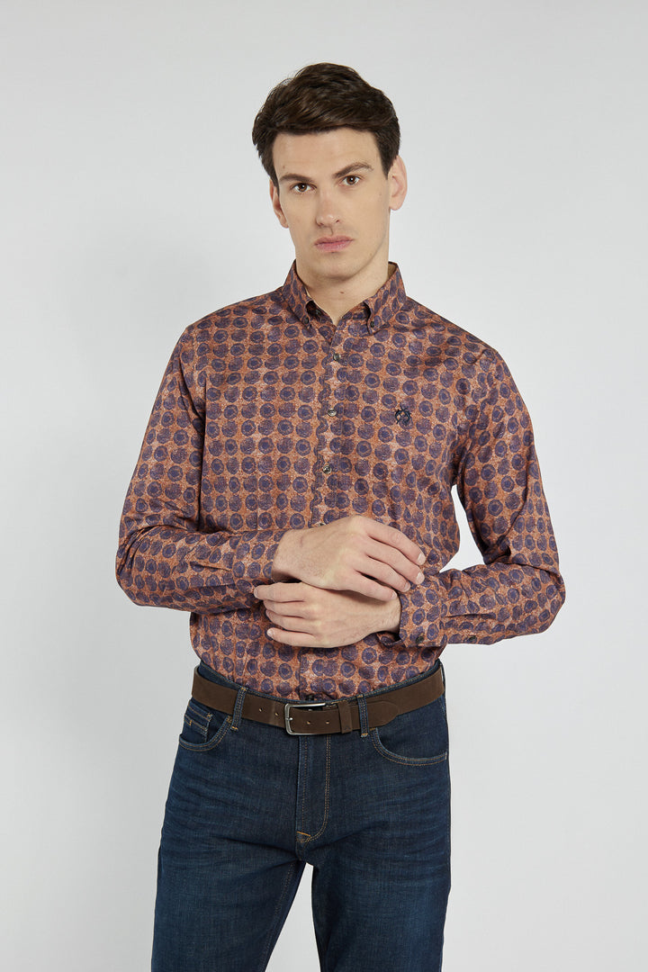 Koszula męska Campione Modern Fit w brązowo-granatowe koła