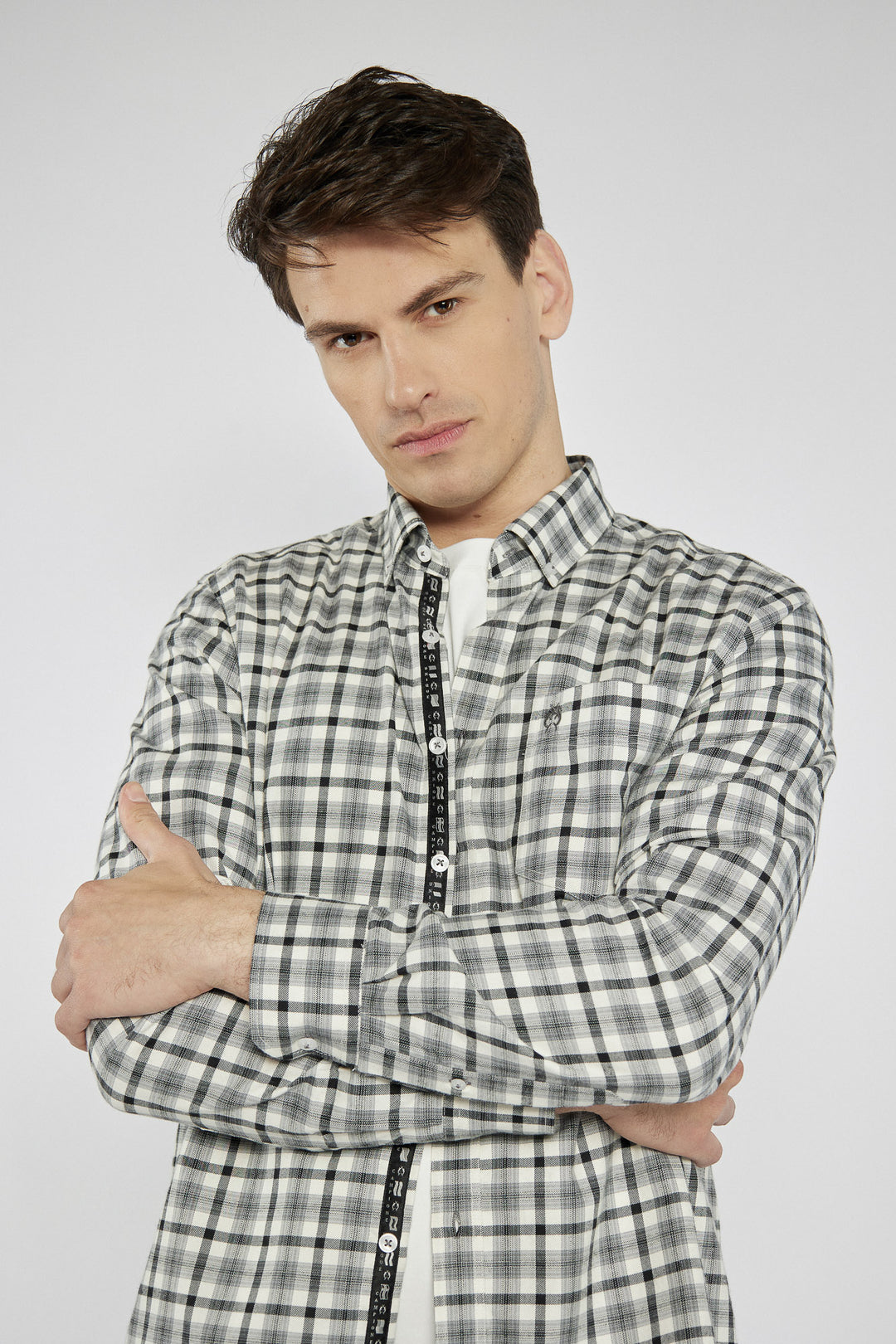 Męska koszula Campione w czarno-białą kratę Modern Fit