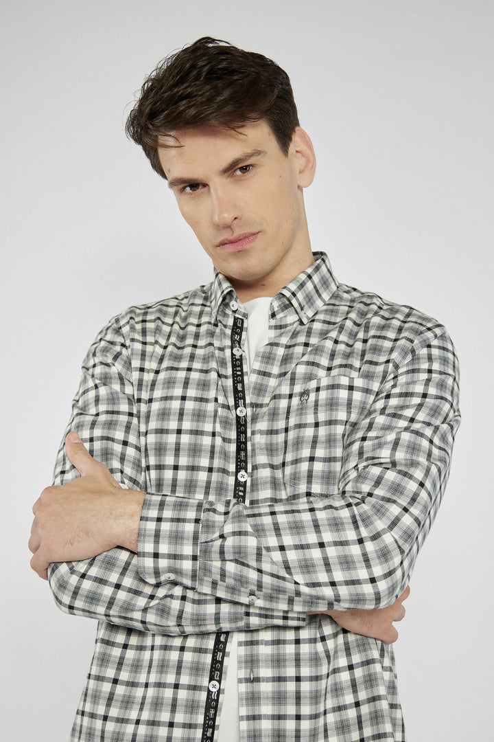 Męska koszula Campione w czarno-białą kratę Modern Fit