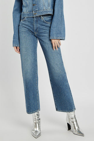 Granatowe dżinsy z szeroką nogawką i ćwiekami