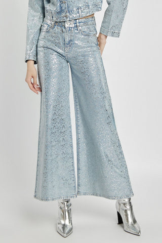 Damskie spodnie jeansowe z efektem metalicznym