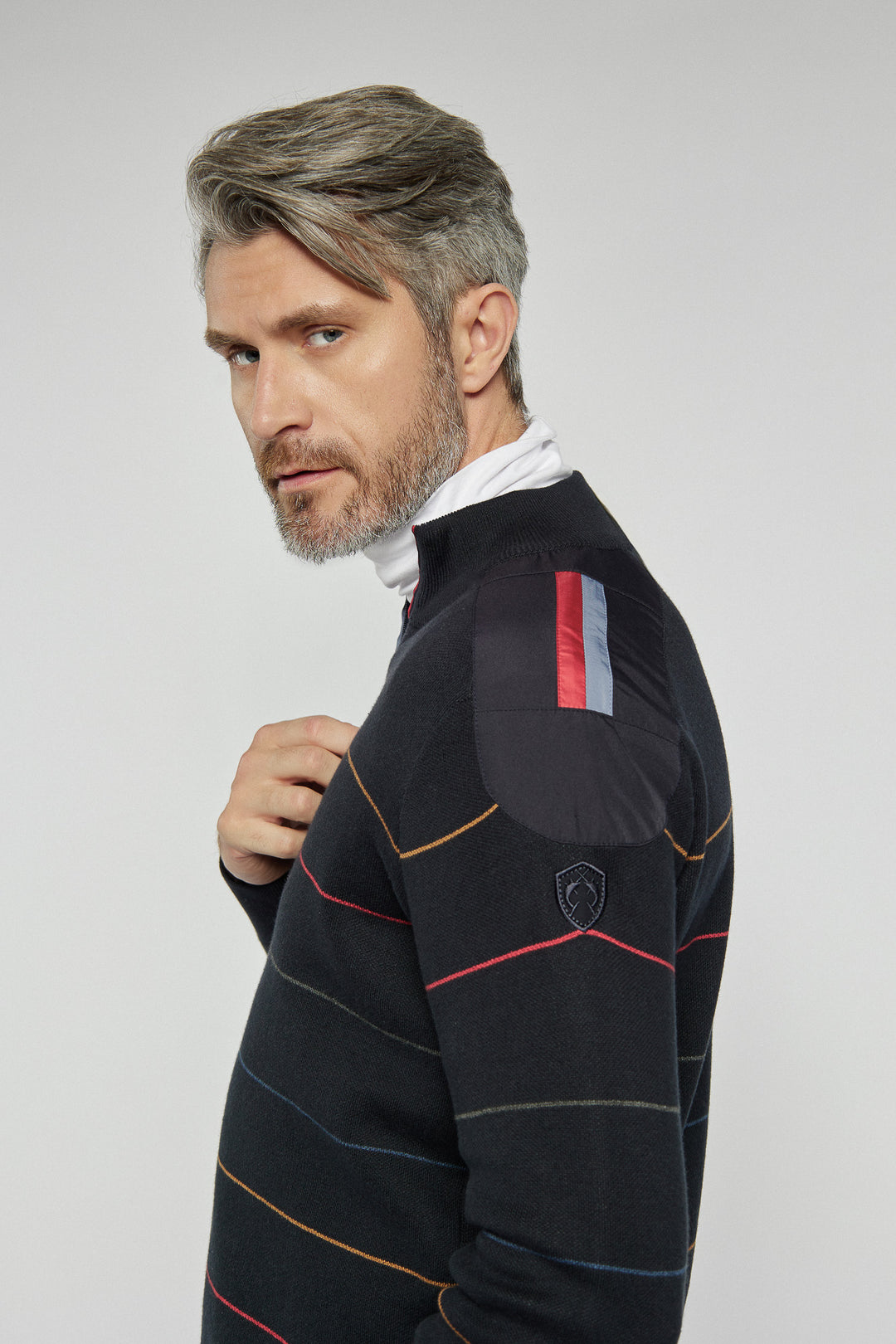Męski sweter Campione w paski z zamkiem