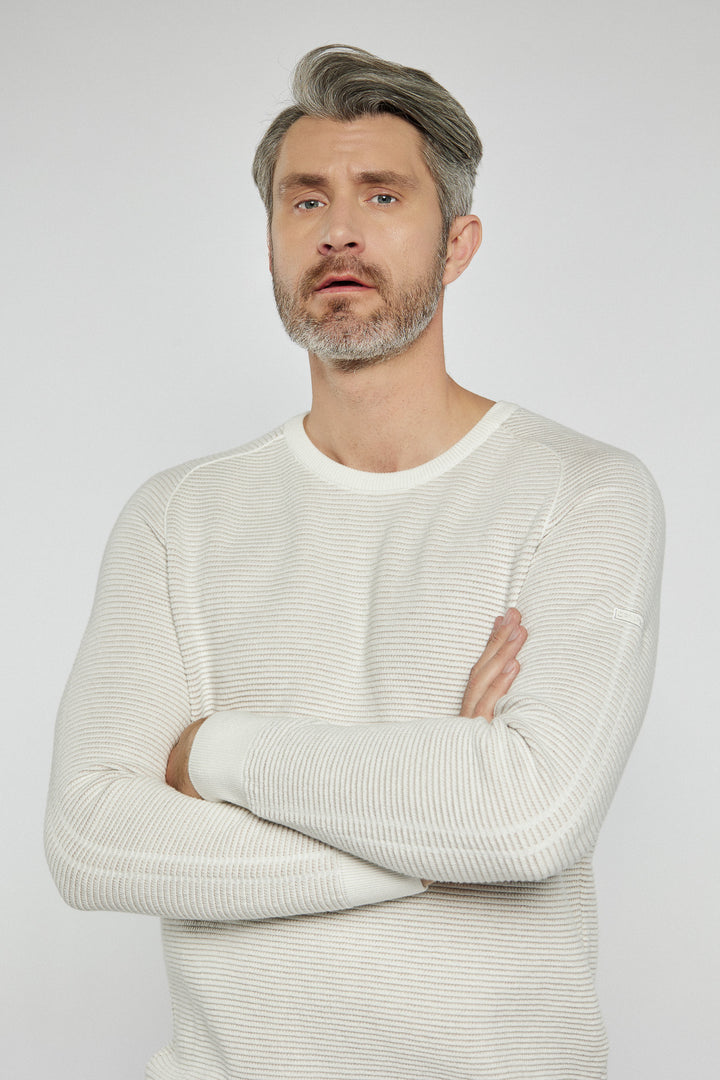Męski sweter Campione prążkowany beżowy