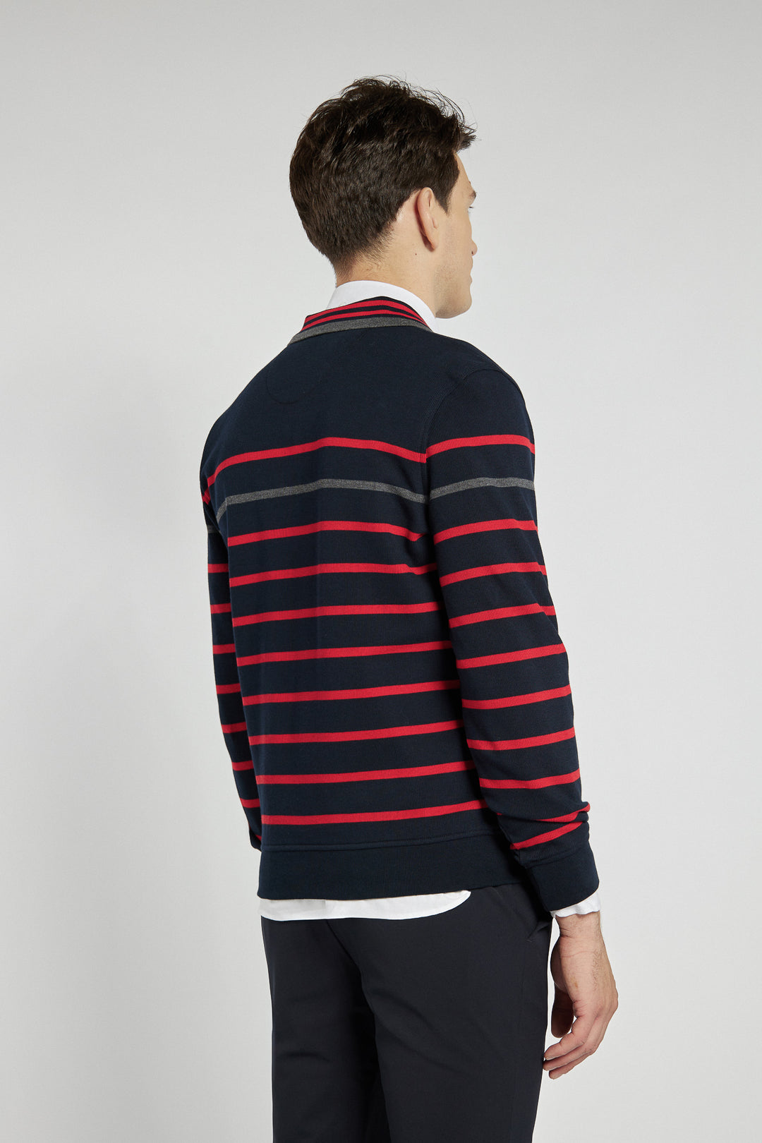Granatowy sweter męski Campione w czerwone pasy