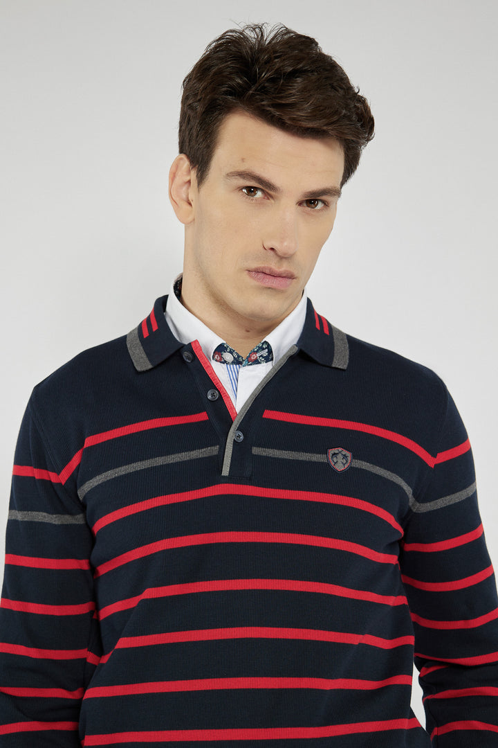 Granatowy sweter męski Campione w czerwone pasy