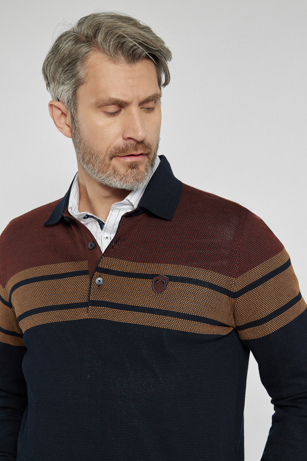 Męski sweter Campione typu polo w paski stylowe