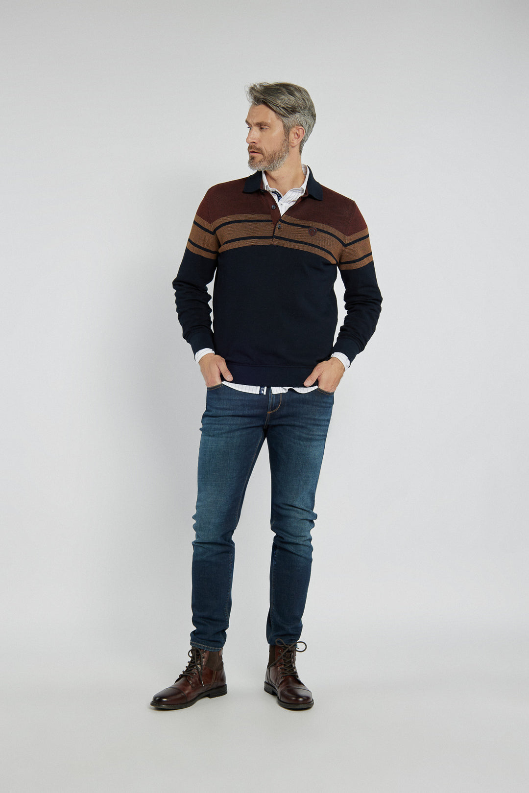 Męski sweter Campione typu polo w paski stylowe