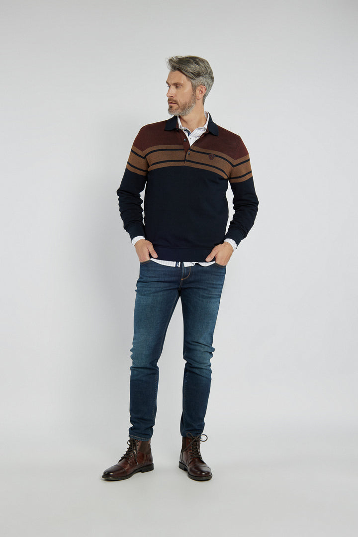Męski sweter Campione typu polo w paski stylowe