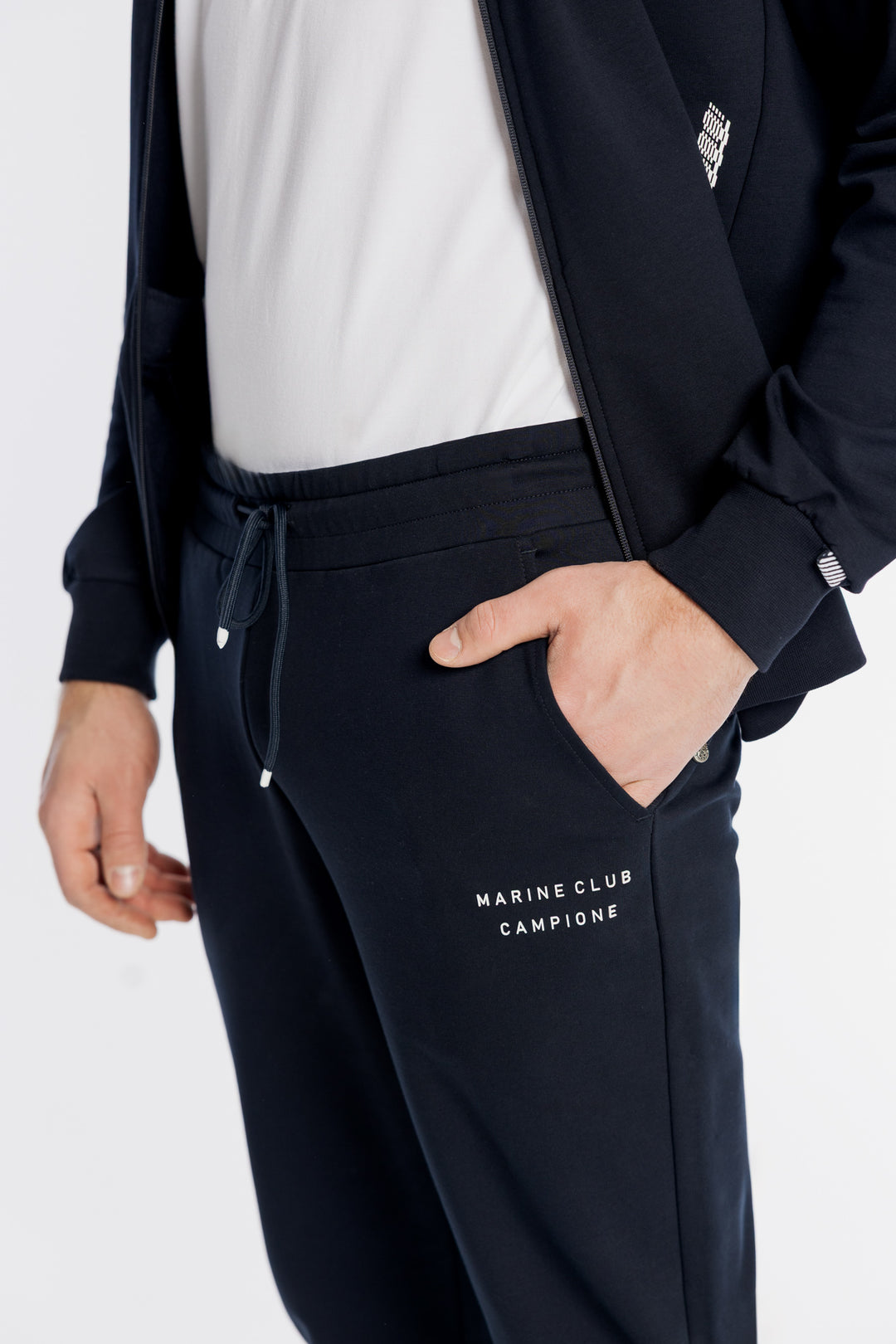 Granatowe męskie spodnie dresowe z logo Campione