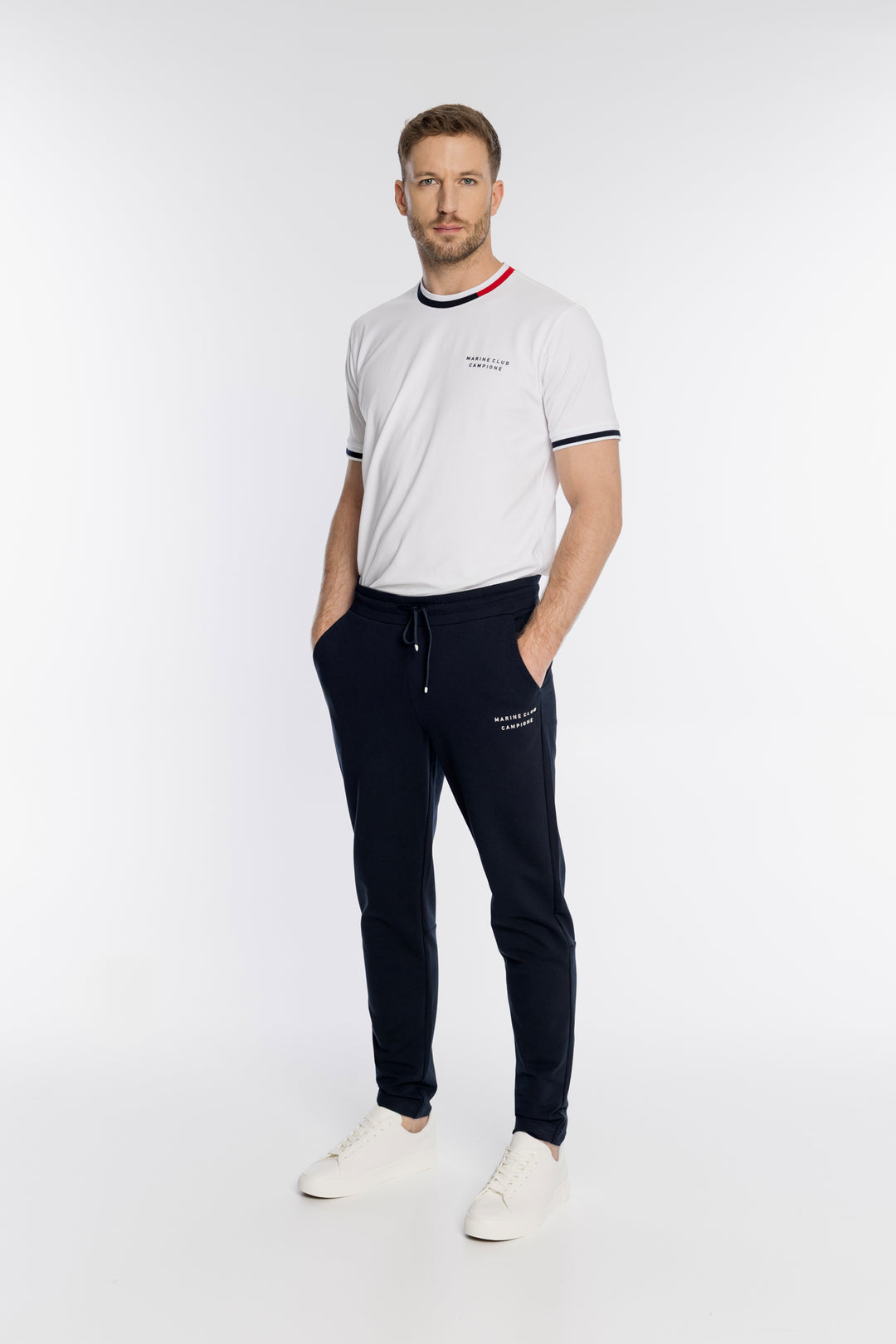 Granatowe męskie spodnie dresowe z logo Campione