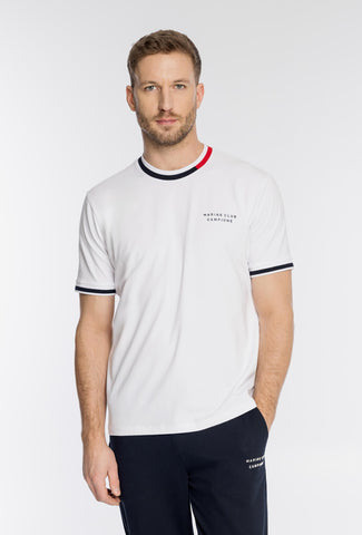 Biały męski T-shirt Campione z kolorowym kołnierzykiem