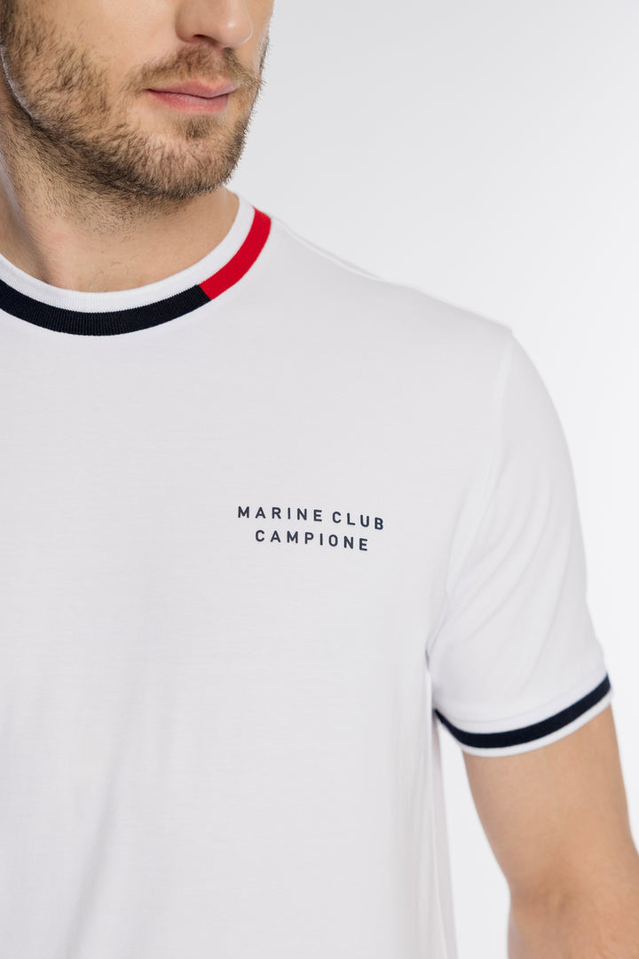 Biały męski T-shirt Campione z kolorowym kołnierzykiem