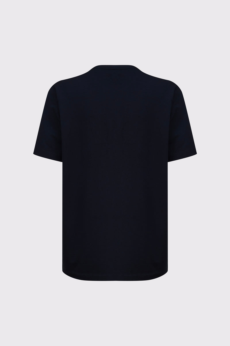 Granatowy męski T-shirt z artystycznym motywem paisley