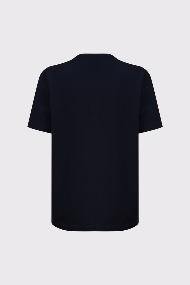 Granatowy męski T-shirt z artystycznym motywem paisley