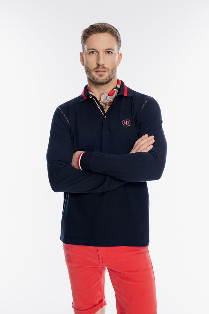 Granatowa męska bluzka polo z długim rękawem