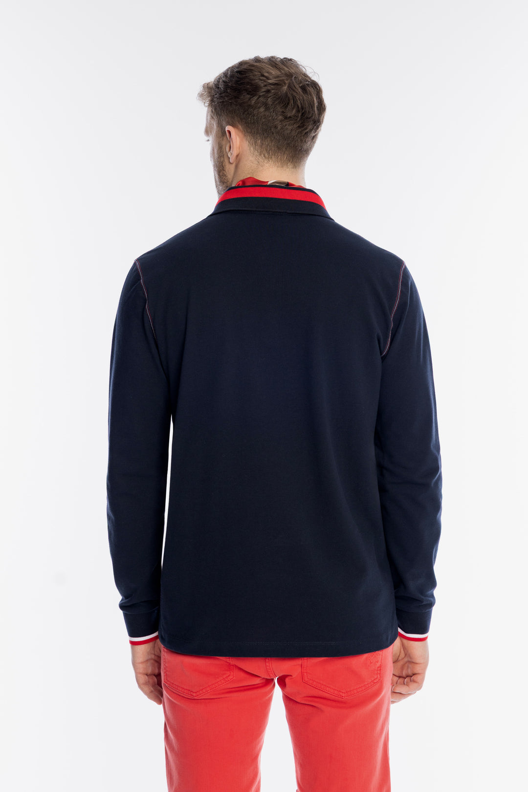 Granatowa męska bluzka polo z długim rękawem