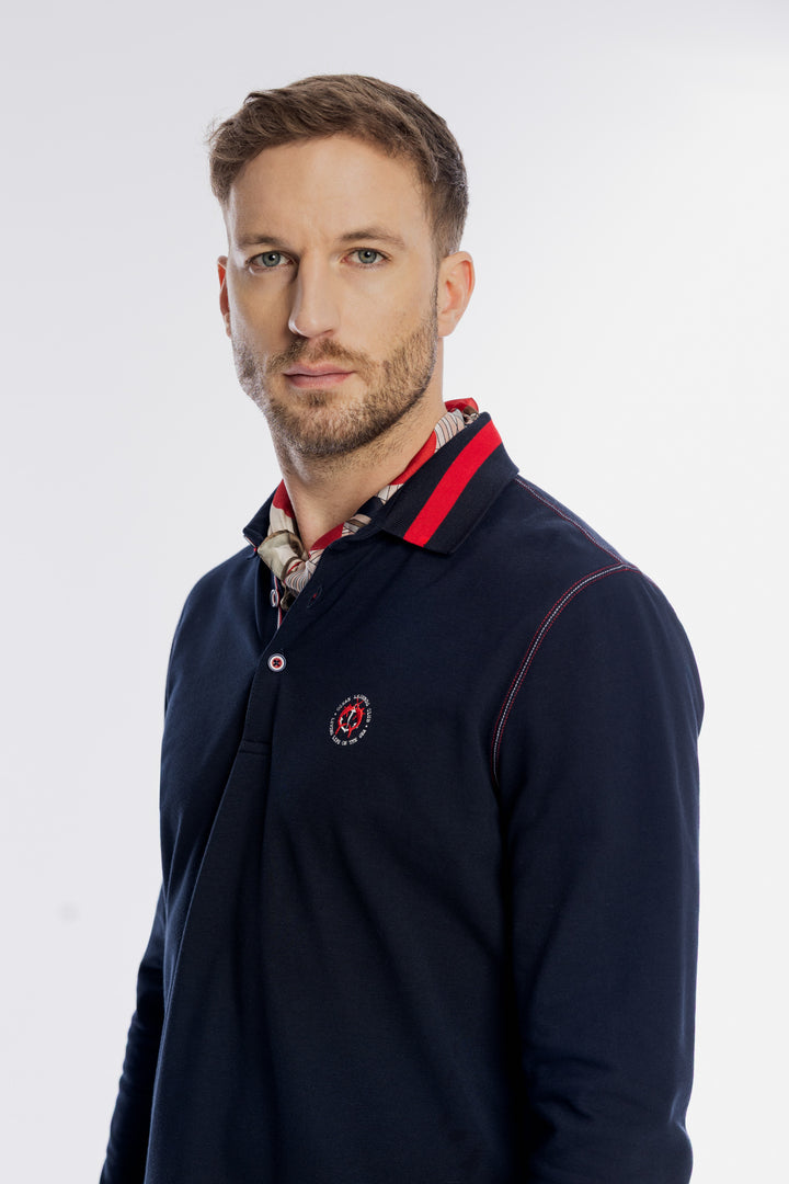 Granatowa męska bluzka polo z długim rękawem