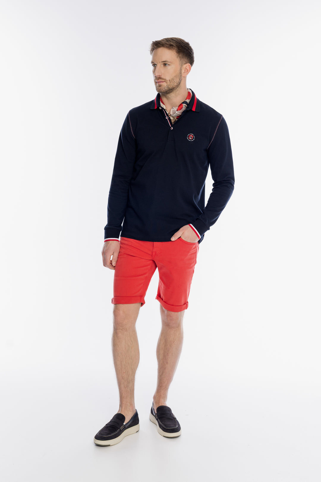 Granatowa męska bluzka polo z długim rękawem