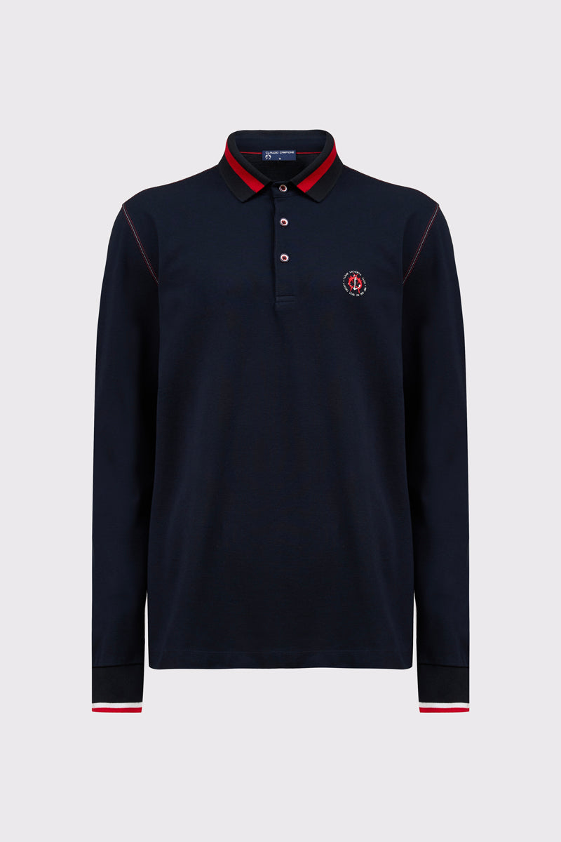 Granatowa męska bluzka polo z długim rękawem