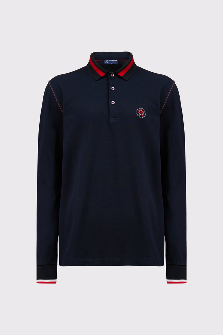 Granatowa męska bluzka polo z długim rękawem
