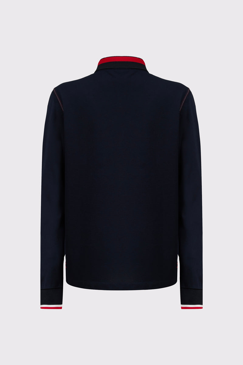 Granatowa męska bluzka polo z długim rękawem