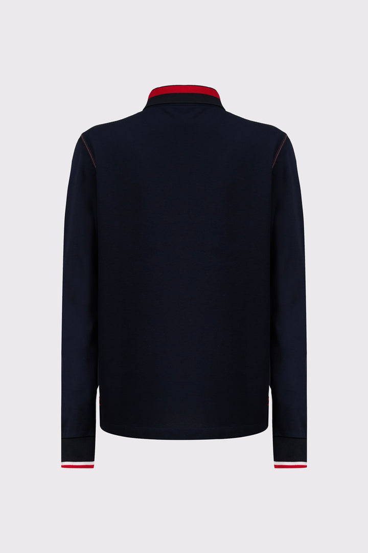 Granatowa męska bluzka polo z długim rękawem