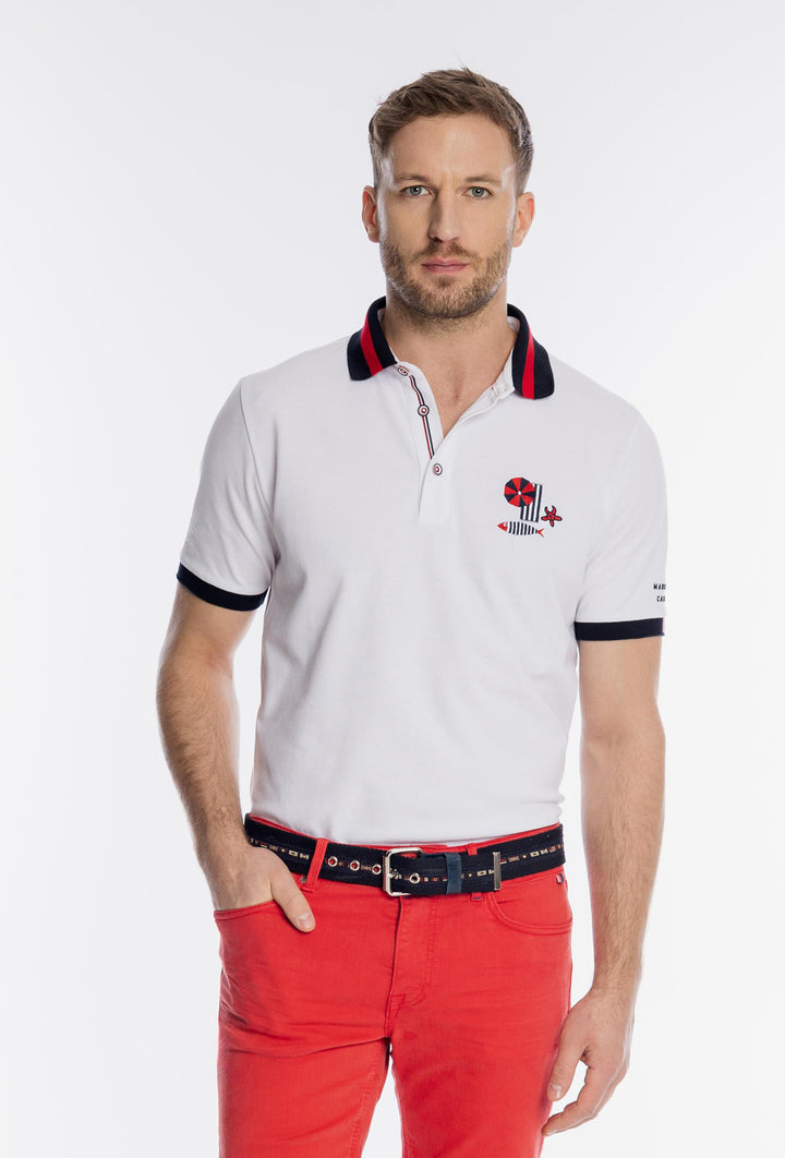 Biała męska koszulka polo z marynistycznymi detalami