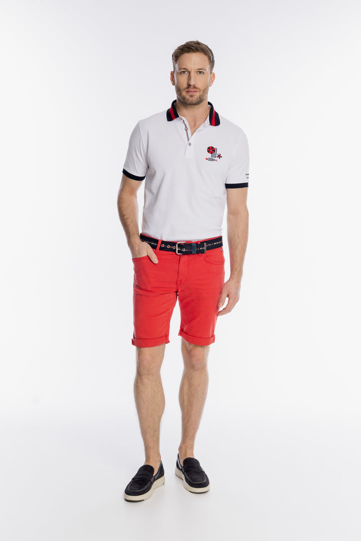 Biała męska koszulka polo z marynistycznymi detalami