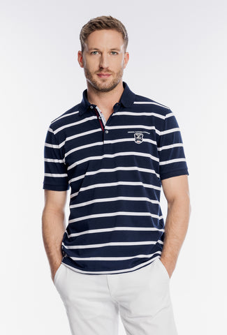 Męska granatowa koszulka polo w białe pasy