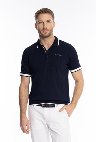 Męska granatowa koszulka polo z kieszonką i logo