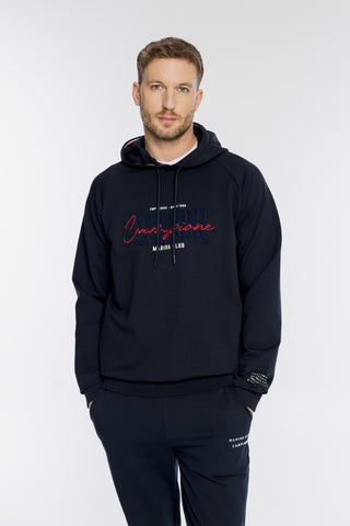 Granatowa męska bluza z kapturem i haftem