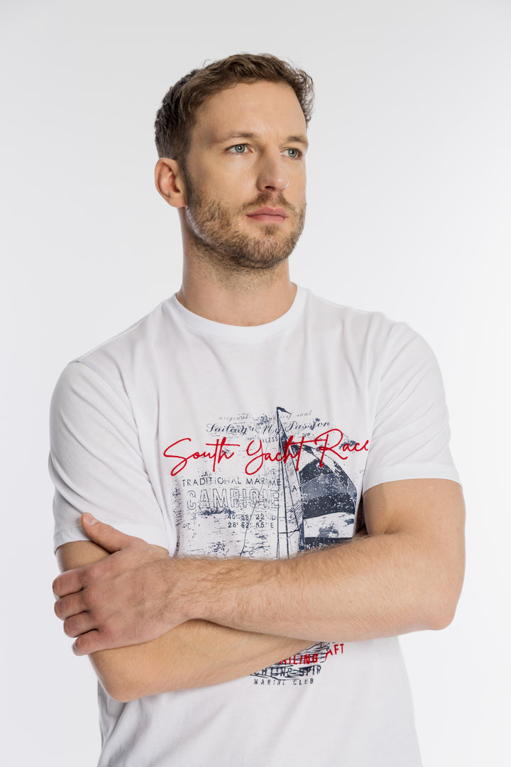 Biały męski T-shirt Campione z marynistycznym nadrukiem
